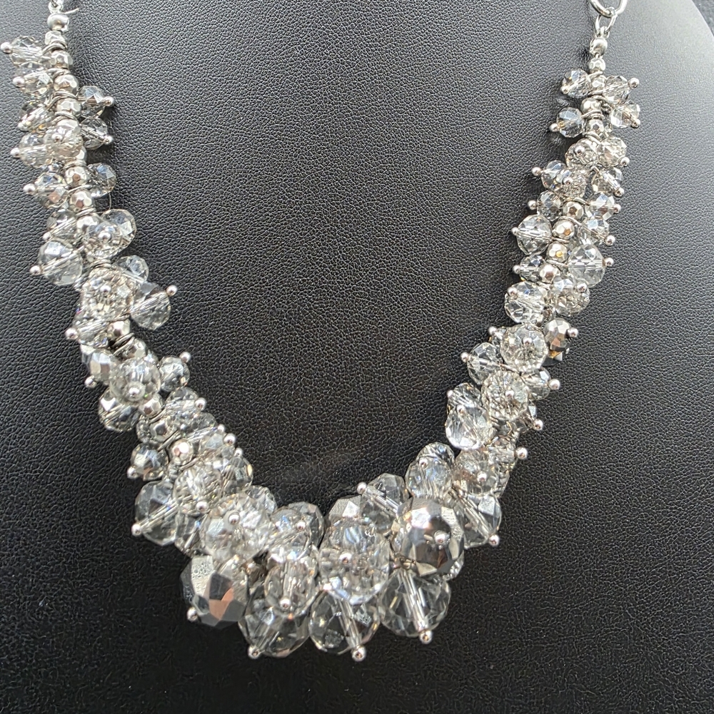 Vera Wang Rhinestone Cluster Statement Necklace in Silver Tone - Picture 5 of 8